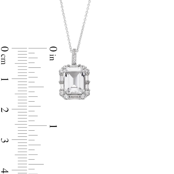 Emerald-Cut White Lab-Created Sapphire Frame Pendant and Ring Set in Sterling Silver