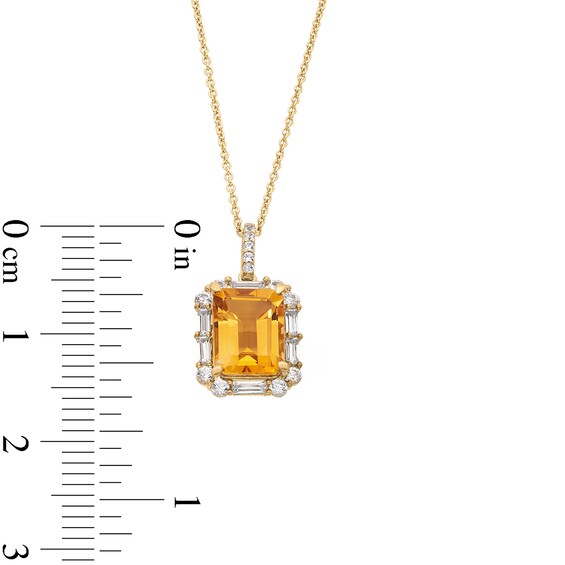 Emerald-Cut Citrine and White Lab-Created Sapphire Frame Pendant and Ring Set in Sterling Silver with 14K Gold Plate
