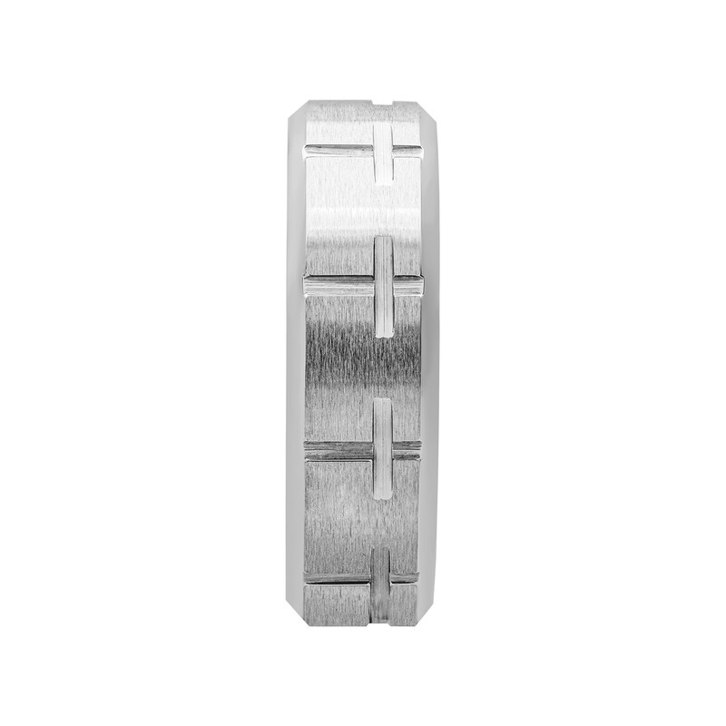 Main Image 3 of 7.0mm Cross-Pattern Engravable Wedding Band in Stainless Steel (2 Lines)