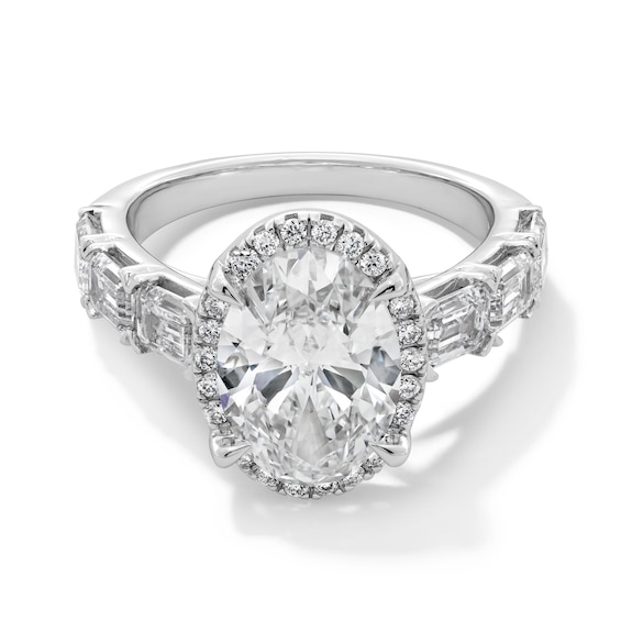 5 CT. T.w. Oval and Emerald-Cut Certified Lab-Grown Diamond Frame Engagement Ring in 14K White Gold (F/Vs2)