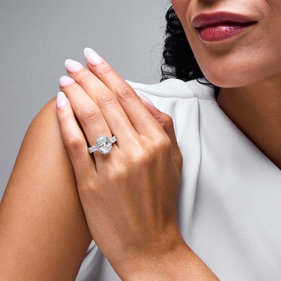 5 CT. T.w. Oval and Emerald-Cut Certified Lab-Grown Diamond Frame Engagement Ring in 14K White Gold (F/Vs2)