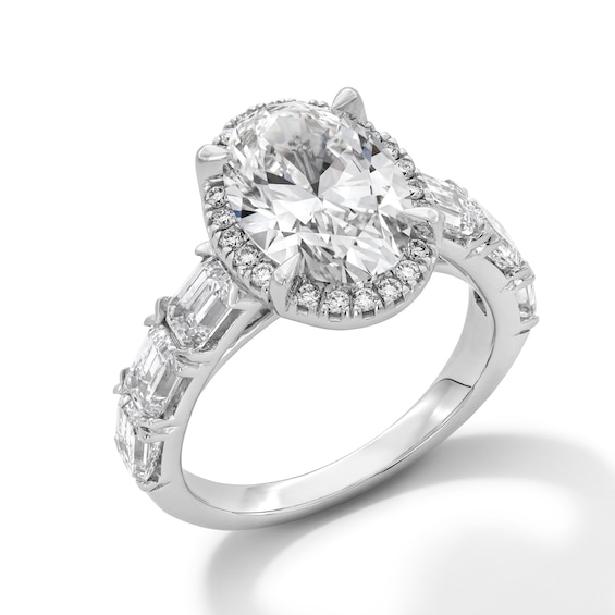 5 CT. T.w. Oval and Emerald-Cut Certified Lab-Grown Diamond Frame Engagement Ring in 14K White Gold (F/Vs2)