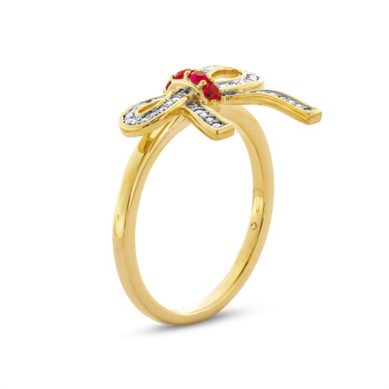 Lab-Created Ruby and 1/10 CT. T.w. Diamond Bow Necklace, Ring and Earrings Set in Sterling Silver with 14K Gold Plate