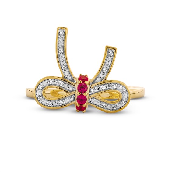Lab-Created Ruby and 1/10 CT. T.w. Diamond Bow Necklace, Ring and Earrings Set in Sterling Silver with 14K Gold Plate