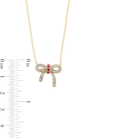 Lab-Created Ruby and 1/10 CT. T.w. Diamond Bow Necklace, Ring and Earrings Set in Sterling Silver with 14K Gold Plate