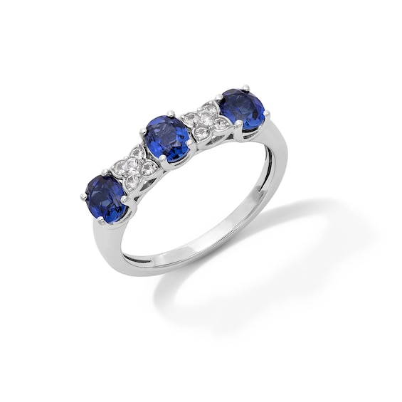 Oval Blue and White Lab-Created Sapphire Drop Pendant, Bolo Bracelet, Earrings and Ring Set in Sterling Silver - Size 7
