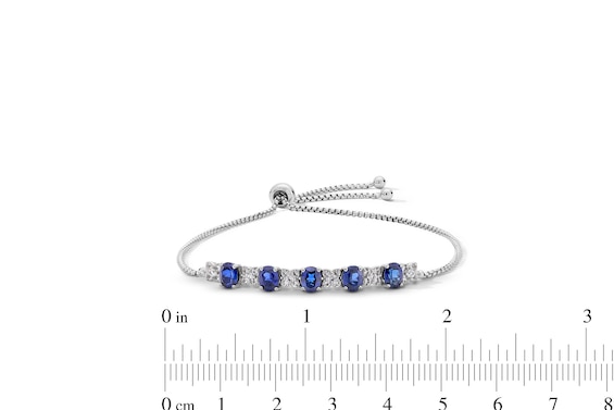 Oval Blue and White Lab-Created Sapphire Drop Pendant, Bolo Bracelet, Earrings and Ring Set in Sterling Silver - Size 7