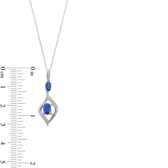 Oval Blue and White Lab-Created Sapphire Bypass Frame Drop Pendant, Earrings and Ring Set in Sterling Silver - Size 7