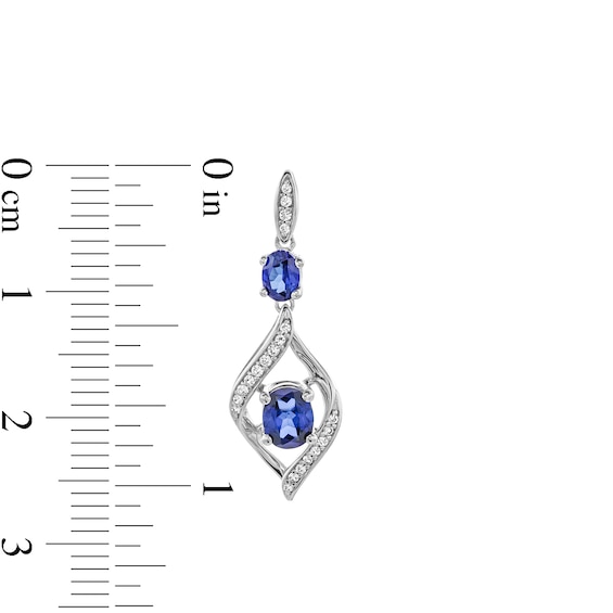 Oval Blue and White Lab-Created Sapphire Bypass Frame Drop Pendant, Earrings and Ring Set in Sterling Silver - Size 7