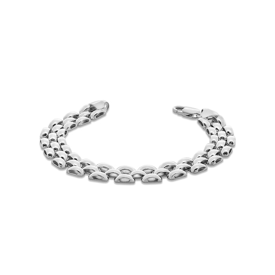 10.0mm Panther Triple Row Link Bracelet in Hollow Sterling Silver - 7.5"