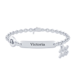 1/10 CT. T.W. Diamond Engravable Aquarius Zodiac Sign ID Plate Charm Bracelet (1 Line) - 8"
