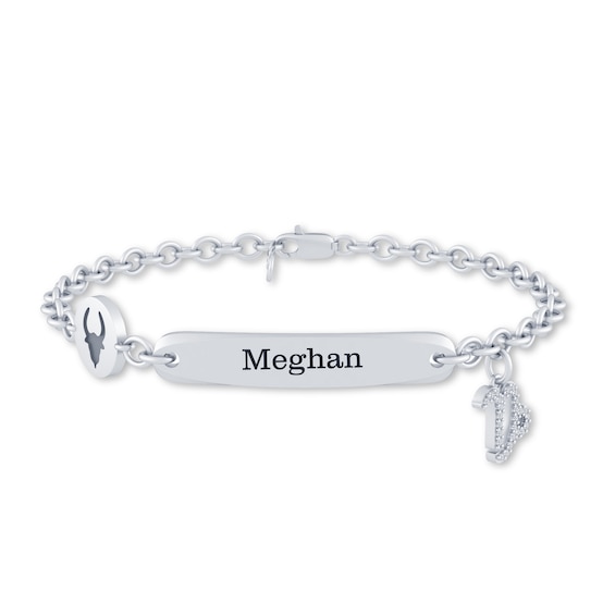 1/15 CT. T.w. Diamond Engravable Capricorn Zodiac Sign ID Plate Charm Bracelet (1 Line) - 8"