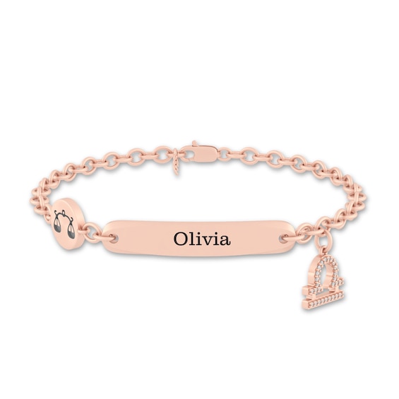 1/15 CT. T.w. Diamond Engravable Libra Zodiac Sign ID Plate Charm Bracelet (1 Line) - 8"