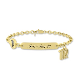 1/10 CT. T.W. Diamond Engravable Virgo Zodiac Sign ID Plate Charm Bracelet (1 Line) - 8"