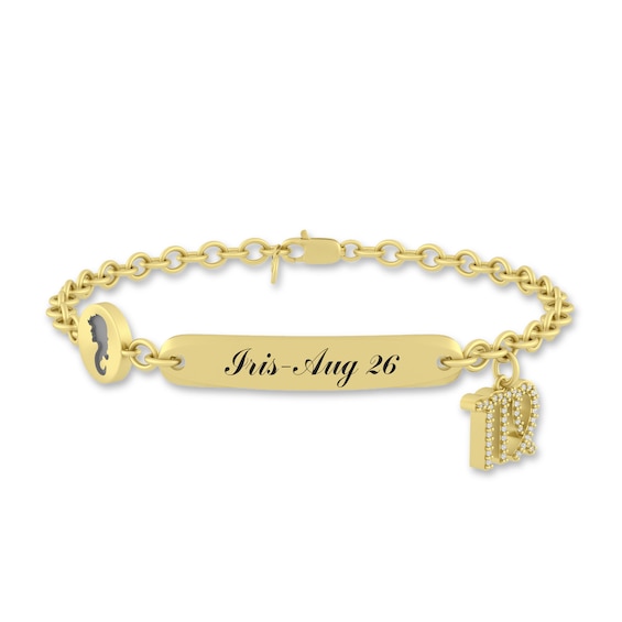 1/10 CT. T.w. Diamond Engravable Virgo Zodiac Sign ID Plate Charm Bracelet (1 Line) - 8"