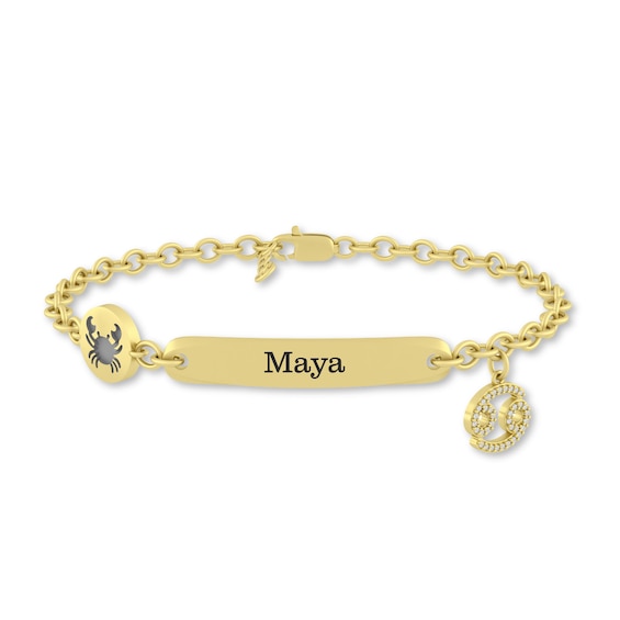 1/10 CT. T.w. Diamond Engravable Cancer Zodiac Sign ID Plate Charm Bracelet (1 Line) - 8"