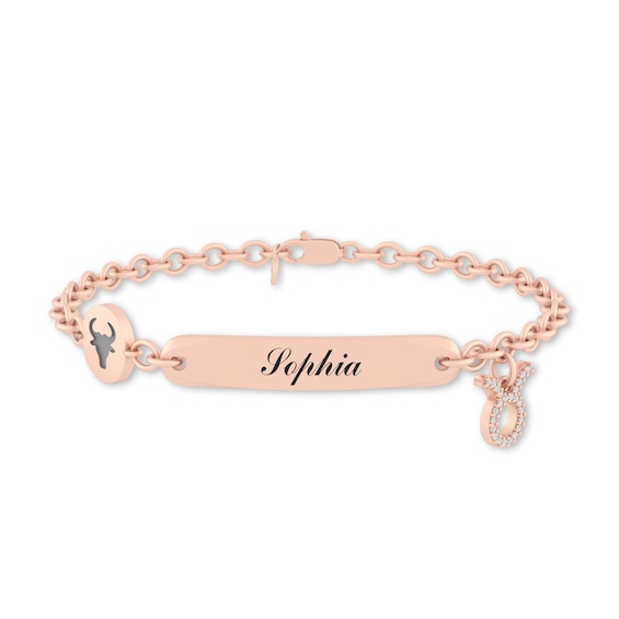 1/15 CT. T.w. Diamond Engravable Taurus Zodiac Sign ID Plate Charm Bracelet (1 Line) - 8"