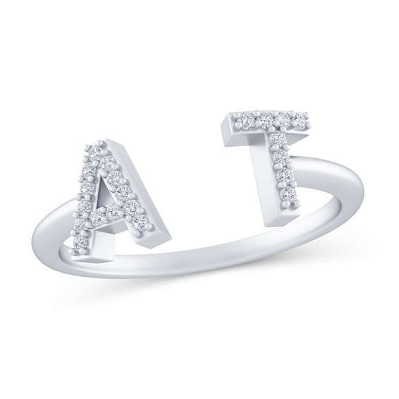 1/6 CT. T.w. Diamond Couple's Initials Open Shank Ring (2 Initials)
