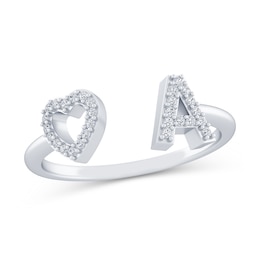 1/6 CT. T.W. Diamond Initial and Heart Open Shank Ring (1 Initial)