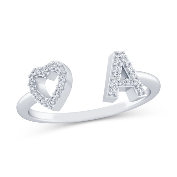 1/6 CT. T.w. Diamond Initial and Heart Open Shank Ring (1 Initial)