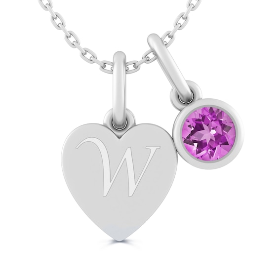 Engravable Initial Heart with Birthstone Charm Two Piece Pendant (1 Stone and Initial)
