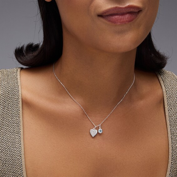 Engravable Initial Heart with Birthstone Charm Two Piece Pendant (1 Stone and Initial)