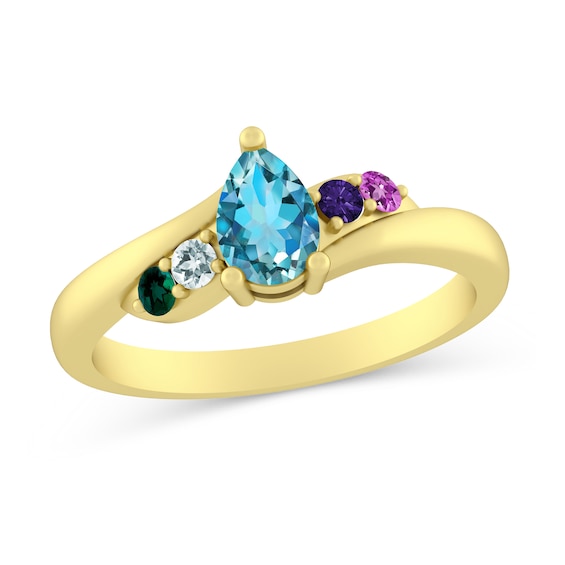 Mother's Pear-Shaped and Round Birthstone Bypass Ring (5 Stones)