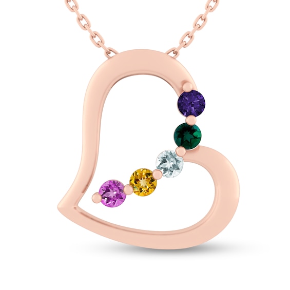 Mother's Birthstone Tilted Heart Pendant (5 Stones)