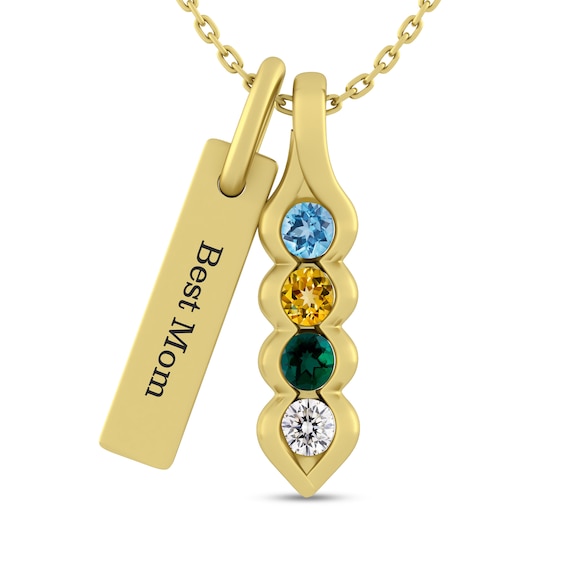 Mother's Birthstone Peas In A Pod Two Piece Charm Pendant (3-4 Stones and 1 Line)
