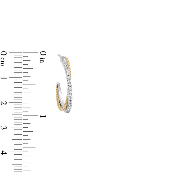 3/8 CT. T.w. Diamond and Rope Crossover Hoop Earrings in Sterling Silver and 10K Gold