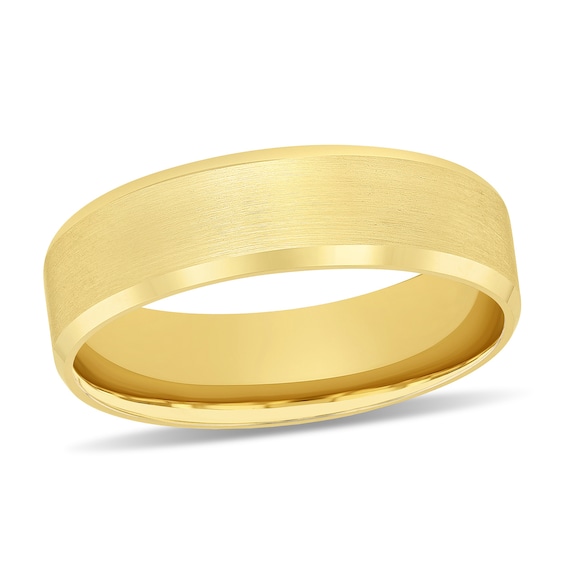 6.0mm Engravable Beveled Edge Wedding Band in 10K Gold (1 Line)