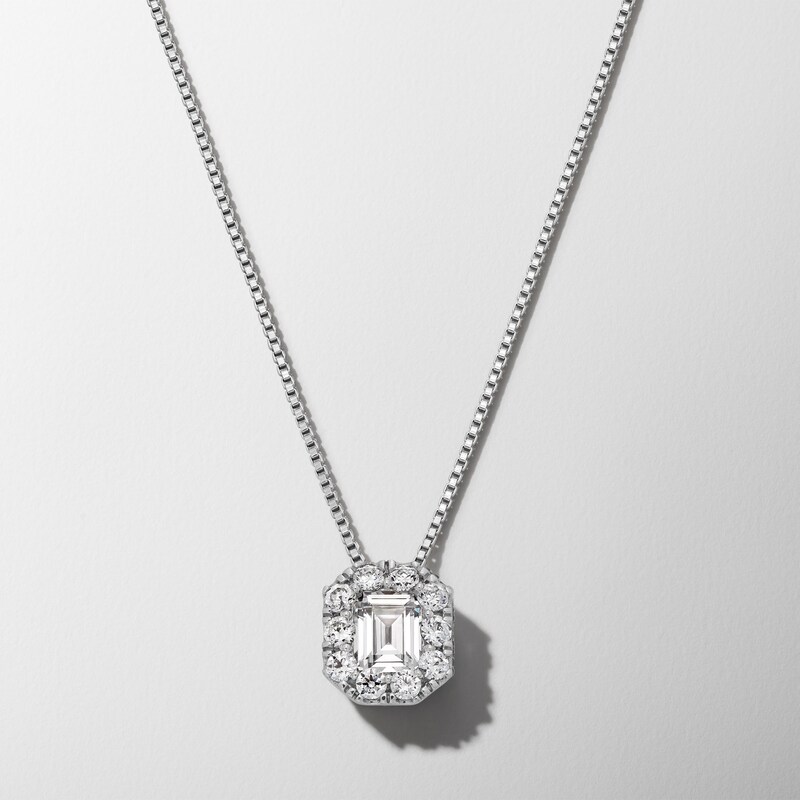 Main Image 1 of 1 CT. T.W. Emerald-Cut Certified Lab-Grown Diamond Frame Pendant in 14K White Gold (F/SI2)
