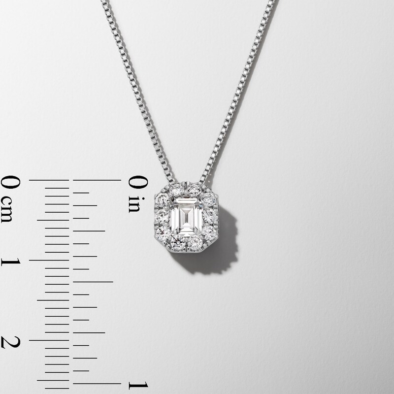 Main Image 3 of 1 CT. T.W. Emerald-Cut Certified Lab-Grown Diamond Frame Pendant in 14K White Gold (F/SI2)