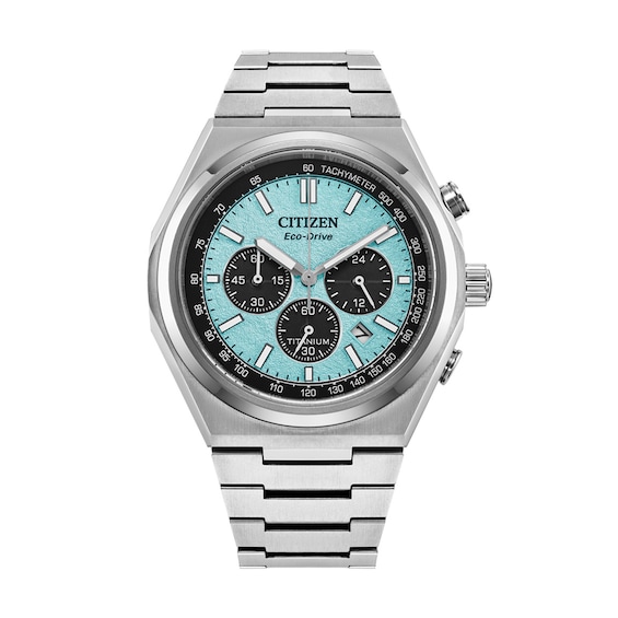 Menâs Citizen Eco-Drive® Zenshin Chrono Super Titanium⢠Watch with Blue Dial (Model: Ca4610-85M)