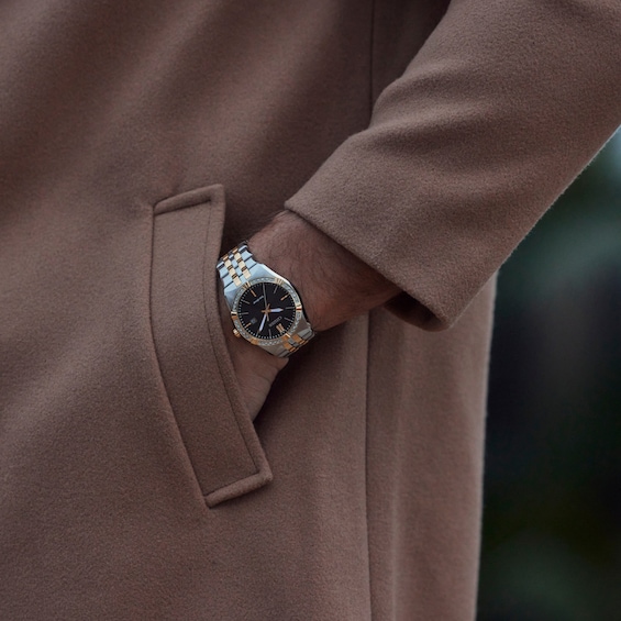 Men's Citizen Eco-Drive® 1/10 CT. T.w. Diamond Corso Two-Tone IP Watch with Black Dial (Model: Bm7644-51E)