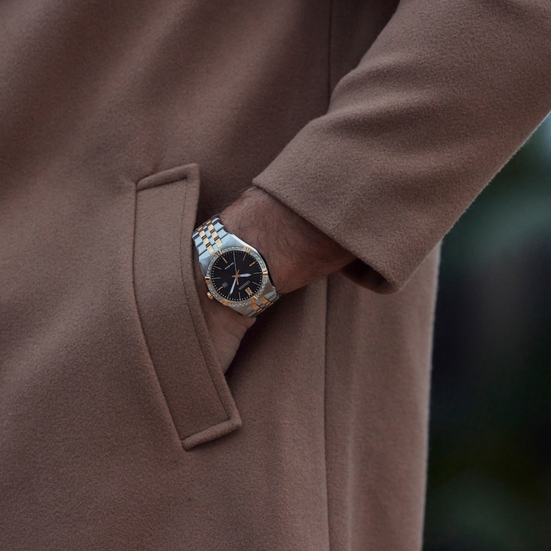 Main Image 3 of Men's Citizen Eco-Drive® 1/10 CT. T.W. Diamond Corso Two-Tone IP Watch with Black Dial (Model: BM7644-51E)