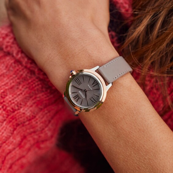 Ladiesâ Citizen Eco-DriveÂ® Ceci Rose-Tone IP Strap Watch with Grey Dial (Model: Em1166-01Z)