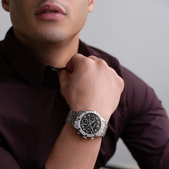 Men's Bulova Classic 1/8 CT. T.w. Diamond Chronograph Watch with Black Dial (Model: 96J119)