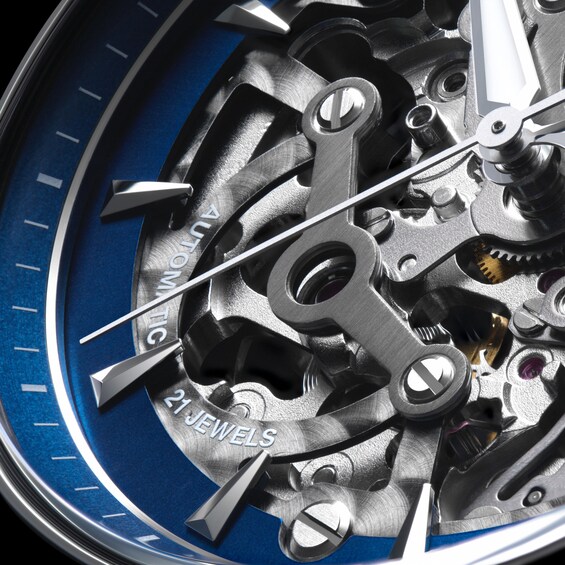 Men's Bulova Surveyor Automatic Watch with Blue Skeleton Dial (Model: 96A292)