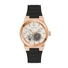 Thumbnail Image 1 of Men’s Bulova Latin GRAMMY® Automatic Rose-Tone IP Black Silicone Strap Watch with Textured White Dial (Model: 97A186)