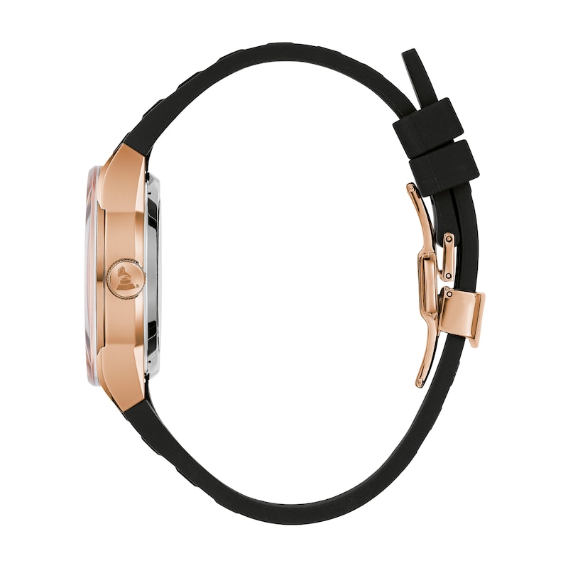 Main Image 2 of Men’s Bulova Latin GRAMMY® Automatic Rose-Tone IP Black Silicone Strap Watch with Textured White Dial (Model: 97A186)