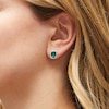 Thumbnail Image 2 of Oval Lab-Created Emerald and 1/6 CT. T.W. Diamond Open Octagon Frame Stud Earrings in 10K White Gold