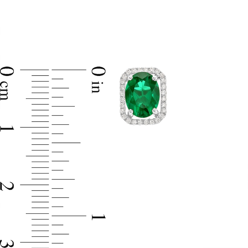 Main Image 3 of Oval Lab-Created Emerald and 1/6 CT. T.W. Diamond Open Octagon Frame Stud Earrings in 10K White Gold
