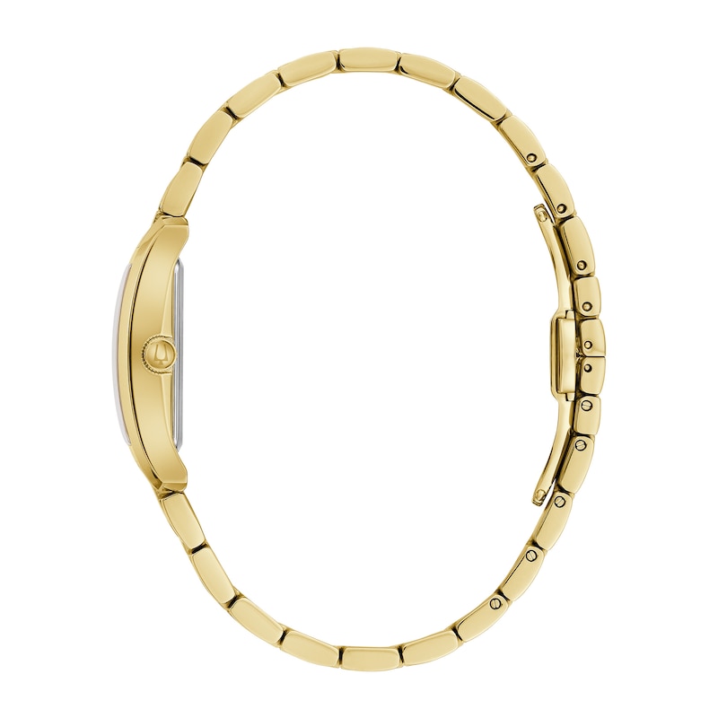Main Image 2 of Ladies' Bulova Classic Diamond Accent Our Lady of Guadalupe Gold-Tone Watch with Rectangular Black Dial (Model: 97P169)