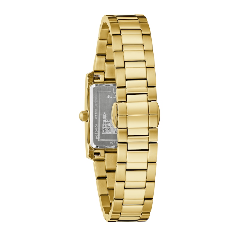 Main Image 3 of Ladies' Bulova Classic Diamond Accent Our Lady of Guadalupe Gold-Tone Watch with Rectangular Black Dial (Model: 97P169)