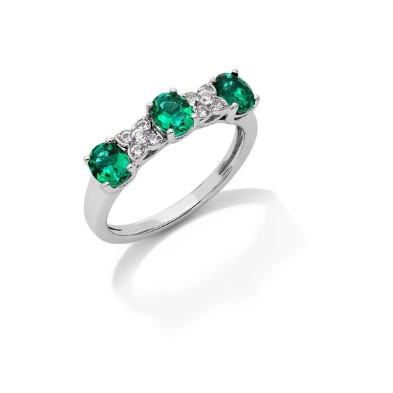 Oval Lab-Created Emerald and White Lab-Created Sapphire Pendant, Bolo Bracelet, Earrings and Ring Set in Sterling Silver