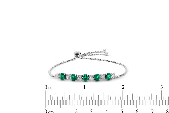 Oval Lab-Created Emerald and White Lab-Created Sapphire Pendant, Bolo Bracelet, Earrings and Ring Set in Sterling Silver