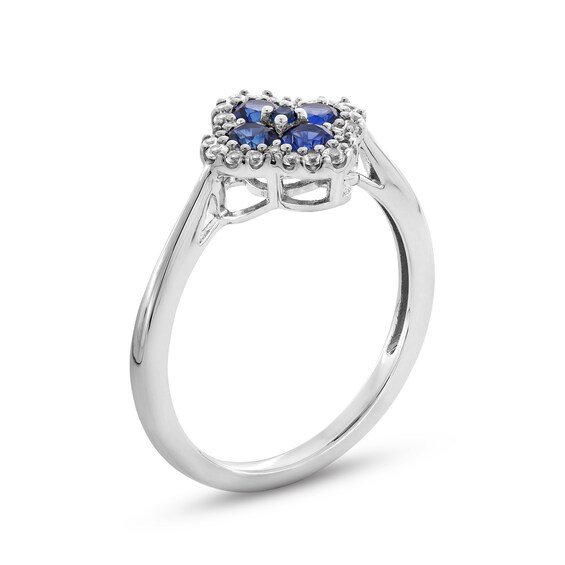 Blue and White Lab-Created Sapphire Clover Frame Pendant, Stud Earrings and Ring Set in Sterling Silver