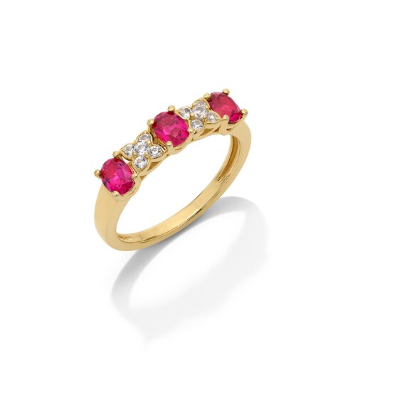 Lab-Created Ruby and Lab-Created Sapphire Pendant, Bracelet, Earrings and Ring Set in Sterling Silver and 14K Gold Plate