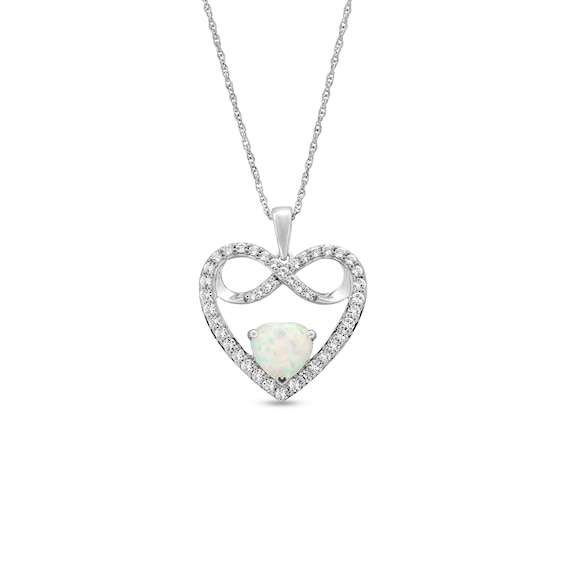7.0mm Heart-Shaped Lab-Created Opal and White Lab-Created Sapphire Infinity Heart Pendant in Sterling Silver
